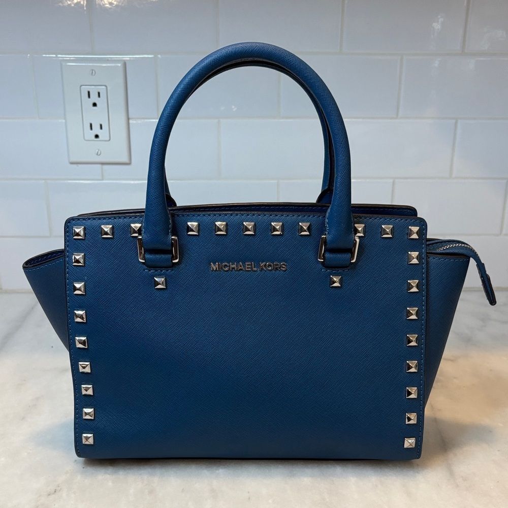 Michael Kors Bag Purse Handbag Leather Selma Studded Safiano Satchel Pocketbook